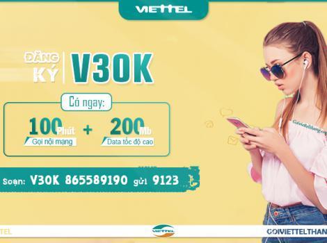 Cách đăng ký gói V30k Viettel 30k có 100 phút gọi + 200Mb
