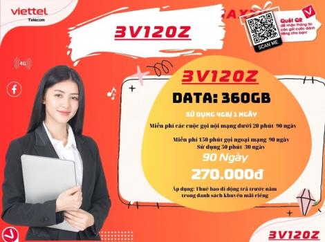 Đăng ký gói cước 3V120Z Viettel Có 4Gb/ngày + Free gọi