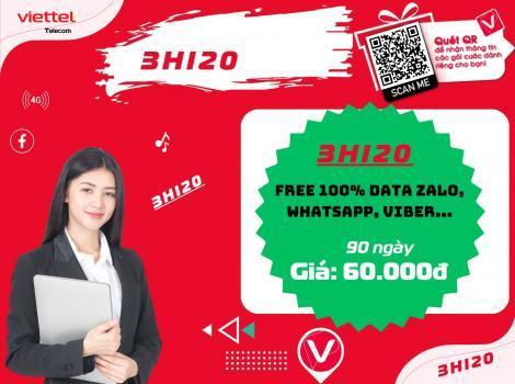 Cách gia hạn gói 3HI20 Viettel 60K Free 100% Data 4G tốc độ cao truy cập Zalo/ 90 ngày