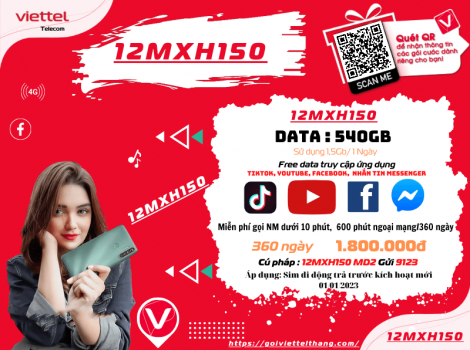 Gói Cước Sim 4G Viettel 1 Năm Không Giới Hạn Dung Lượng