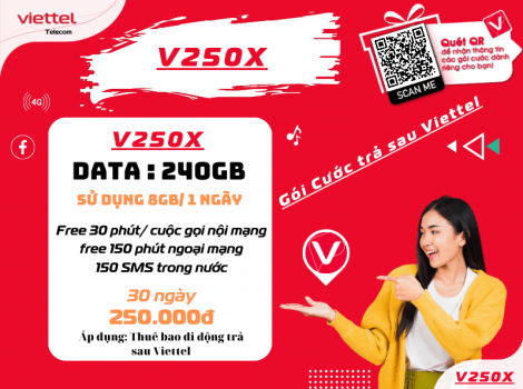 Gói Cước Trả Sau V250X của Viettel Ưu Đãi Nhất 2024