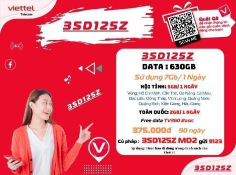 Đăng ký SD125Z Viettel sử dụng 3 tháng 7Gb 1 ngày 2024