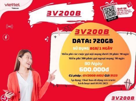 Đăng ký V200B Viettel sử dụng 3 tháng 8Gb 1 Ngày 2024
