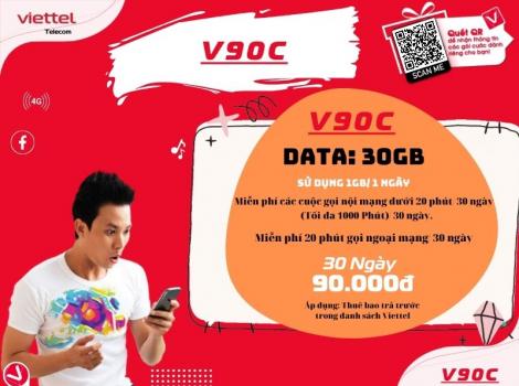 Đăng ký gói V90C Viettel sử dụng 1 tháng 2024