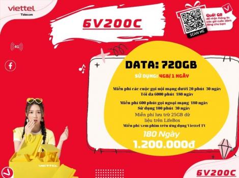 Đăng ký V200C Viettel sử dụng 6 tháng 4Gb 1 ngày 2024