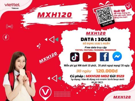 Đăng ký gói MXH120 Viettel Sử Dụng 1 Tháng Bất Tử Data 2024