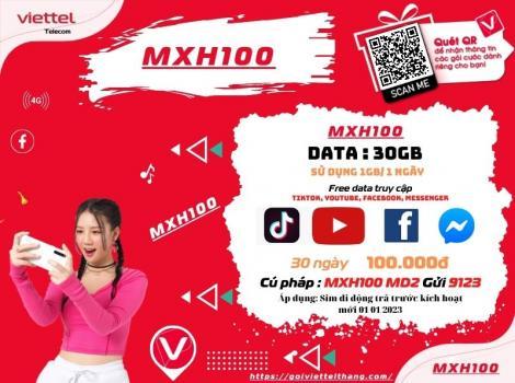 Đăng ký gói MXH100 Viettel Sử Dụng 1 Tháng Bất Tử Data 2024