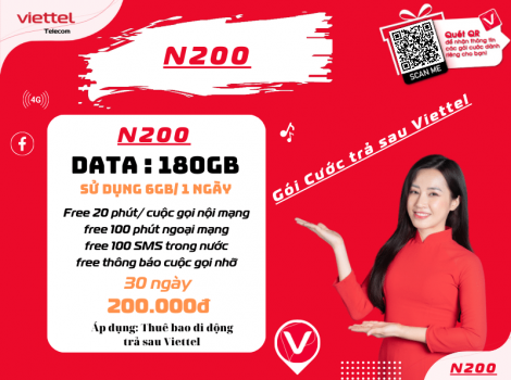 Gói Cước Trả Sau N200 của Viettel Ưu Đãi Nhất