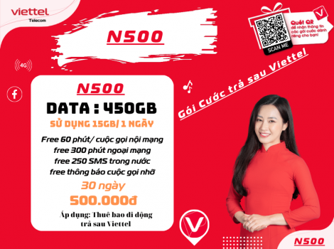 Gói Cước Trả Sau N500 Viettel 15Gb 1 Ngày Ưu Đãi Nhất