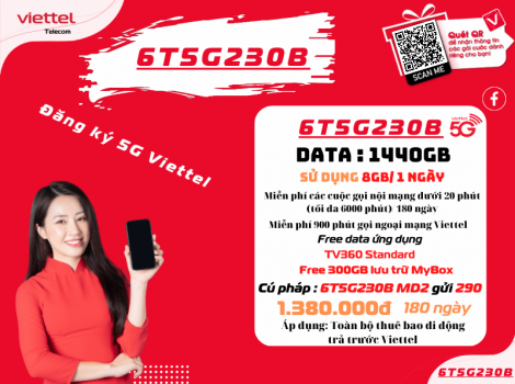 Các gói 6 tháng Viettel ưu đãi 8Gb/ ngày