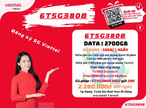 Gói 6 tháng Viettel ưu đãi 15Gb/ ngày