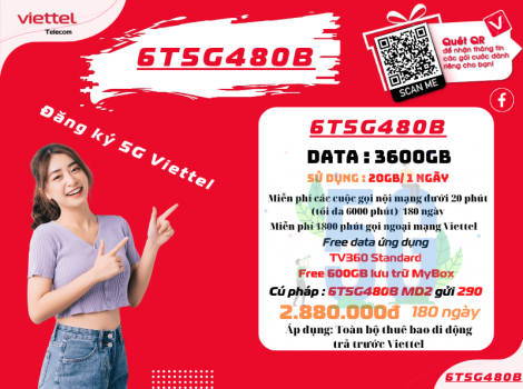 Gói 6 tháng Viettel ưu đãi 20Gb/ ngày