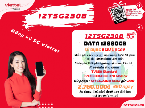Các gói 12 tháng Viettel ưu đãi 8Gb/ ngày