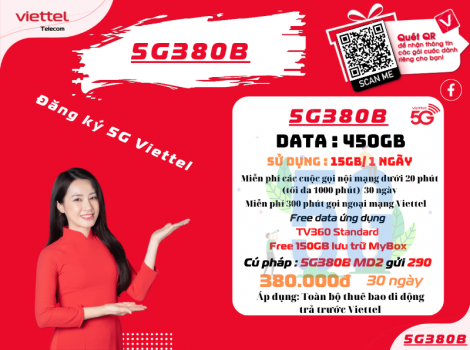 Gói 380k trả trước của Viettel tất cả thuê bao đăng ký được