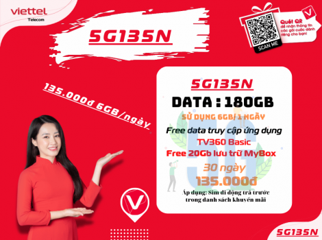 Chỉ 135K Miễn Phí 6Gb / Ngày Khi Đăng Ký 5G135N Viettel