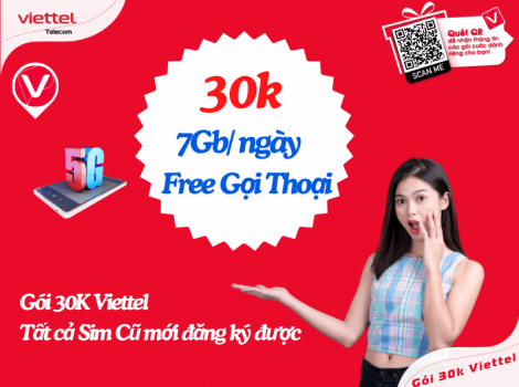 Gói 5G Viettel 30K Tất cả Sim Đăng Ký Được