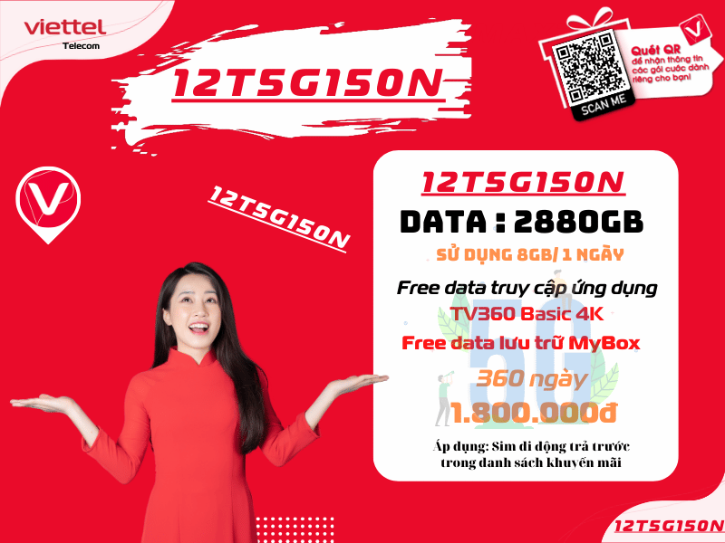 Gói 12T5G150N Viettel