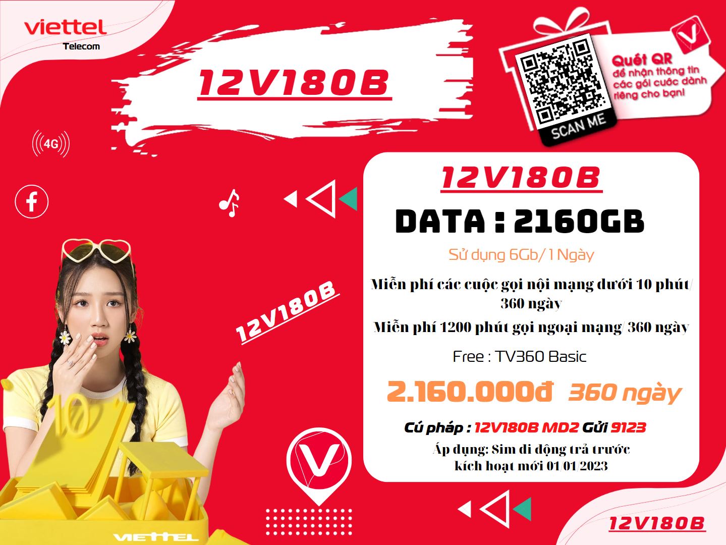 Gói combo 12 tháng Viettel 6Gb/ ngày