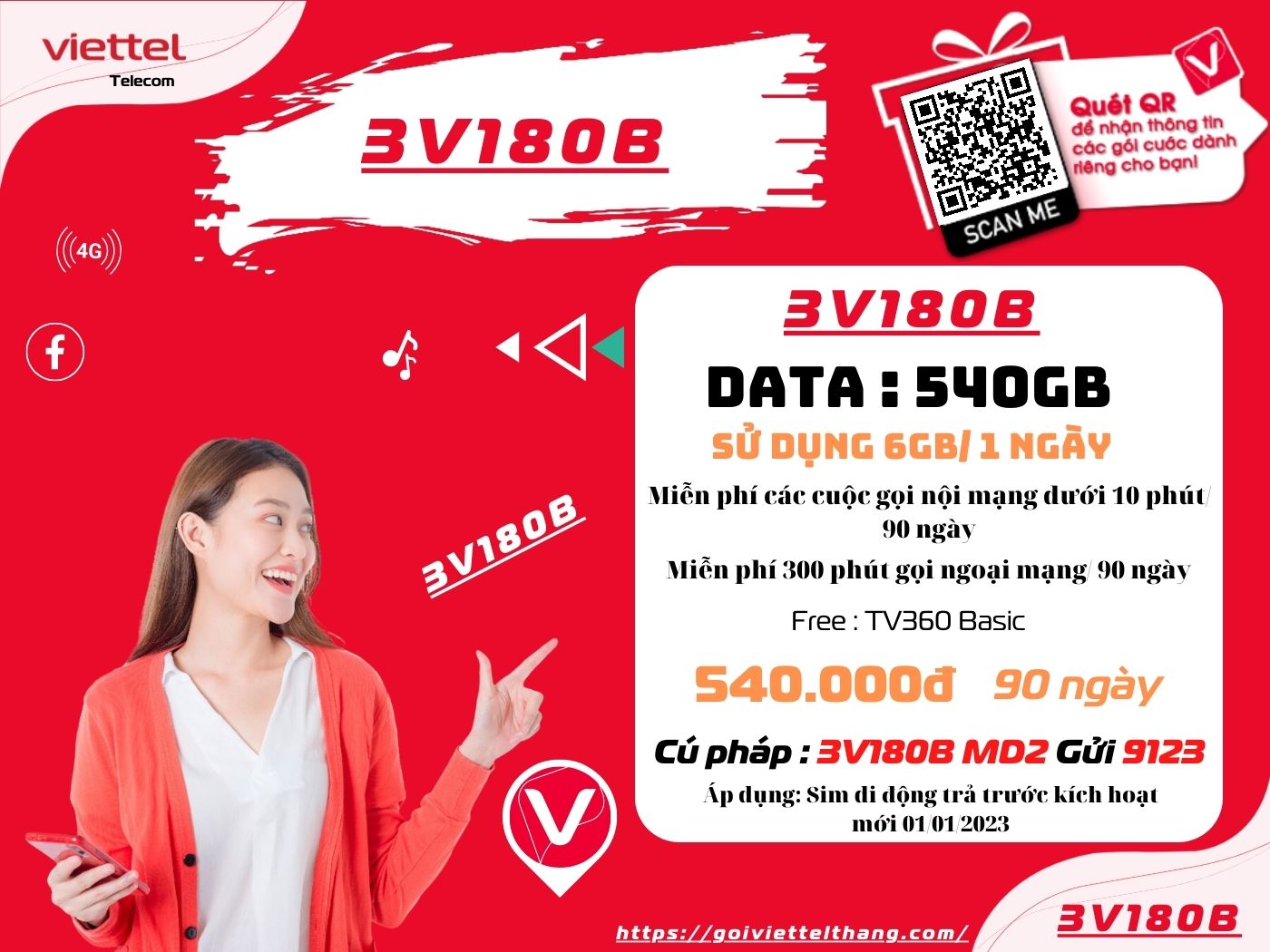 Gói 3V180B Viettel