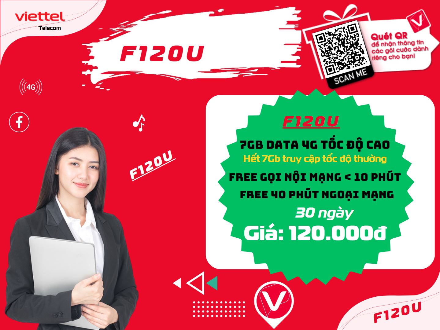 Gói cước F120U của Viettel