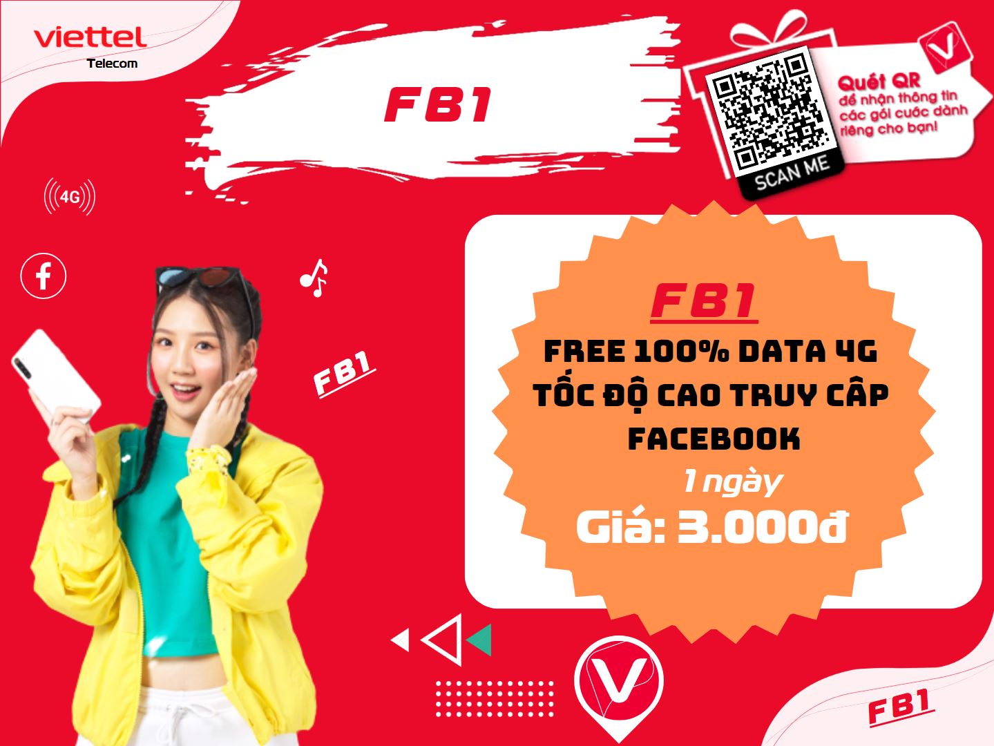 Miễn phí fb 1 ngày của Viettel