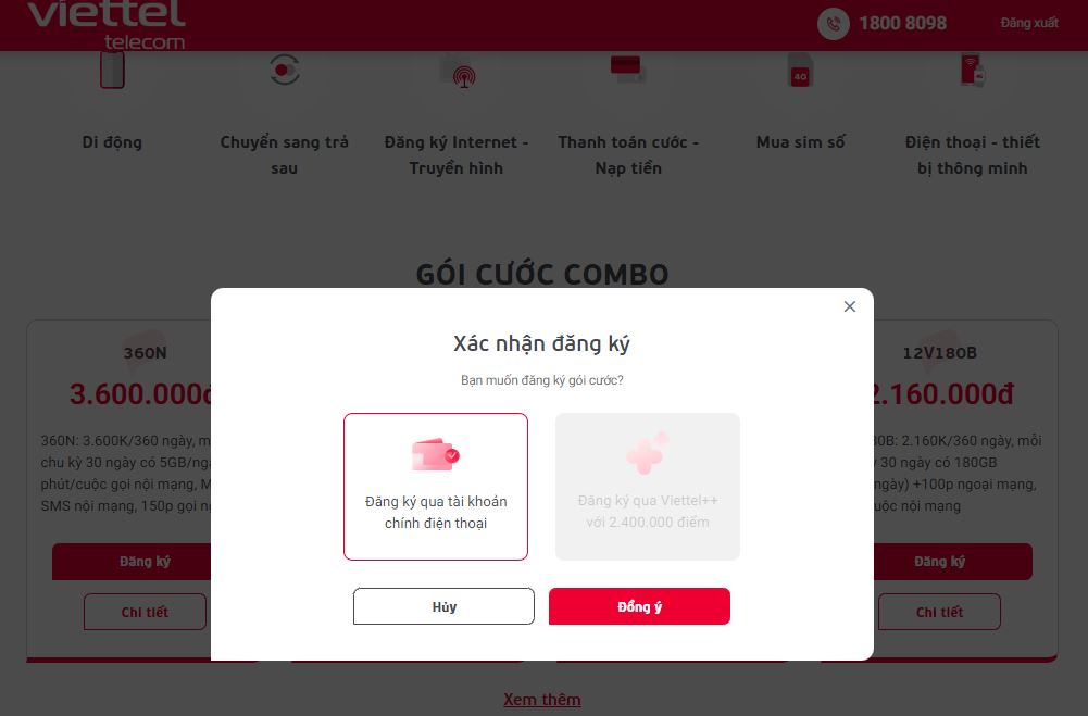 Đăng ký 4G Viettel trên máy tính thành công
