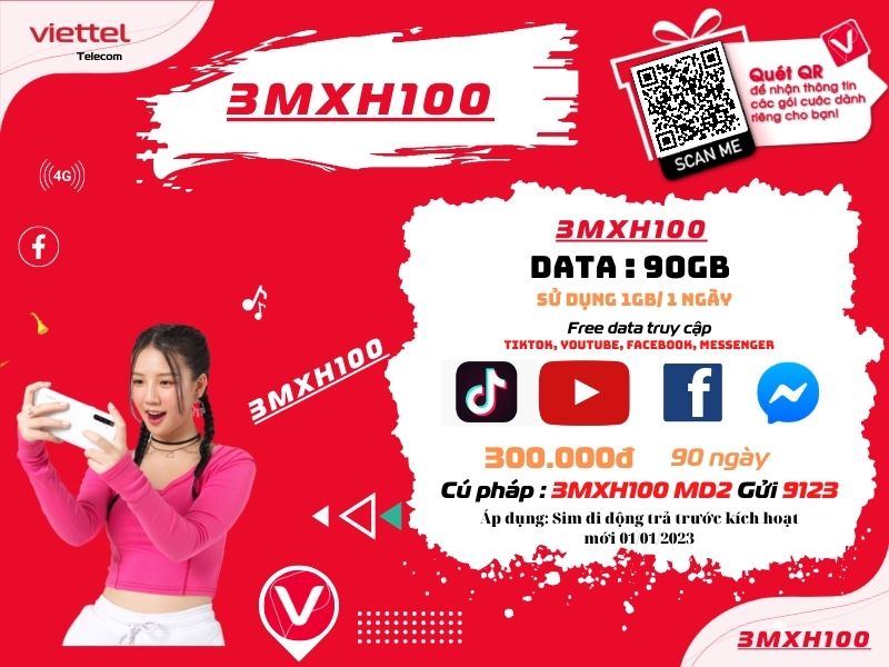 Đăng ký gói MXH100 Viettel sử dụng 3 tháng