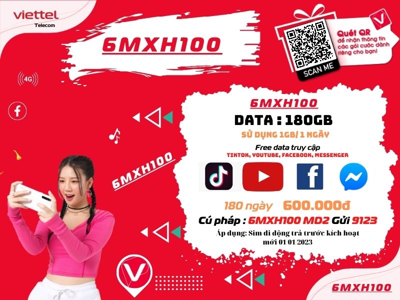 Đăng ký gói MXH100 Viettel sử dụng 6 tháng