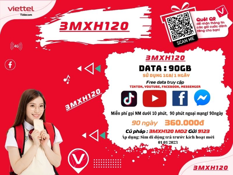 Đăng ký gói MXH120 Viettel sử dụng 3 tháng