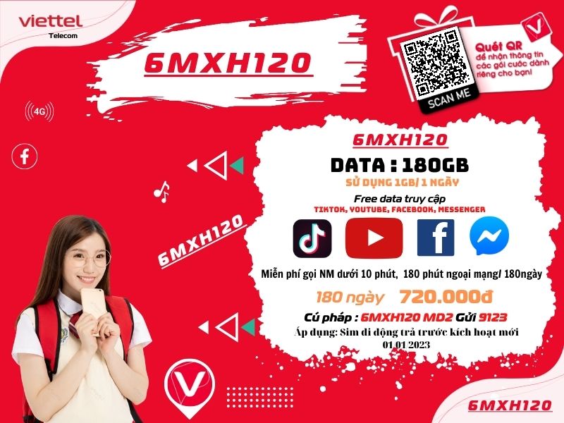 Đăng ký gói MXH120 Viettel sử dụng 6 tháng