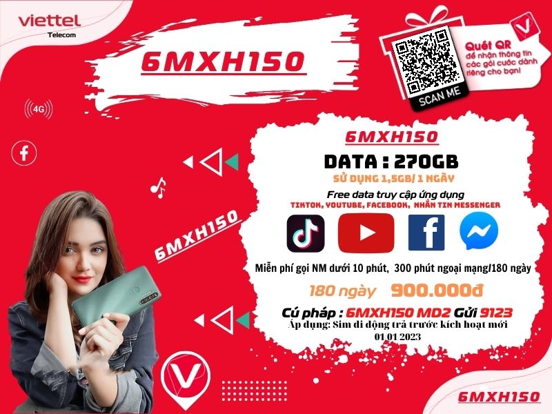 Đăng ký gói MXH150 Viettel sử dụng 6 tháng