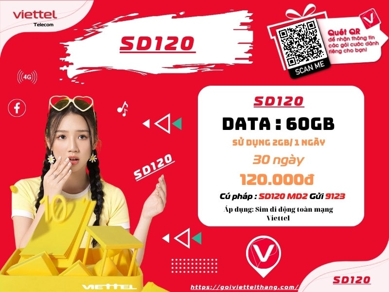 Đăng ký gói SD120 Viettel sử dụng 1 tháng