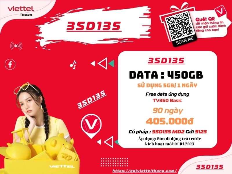 Đăng ký gói SD135 Viettel sử dụng 3 tháng