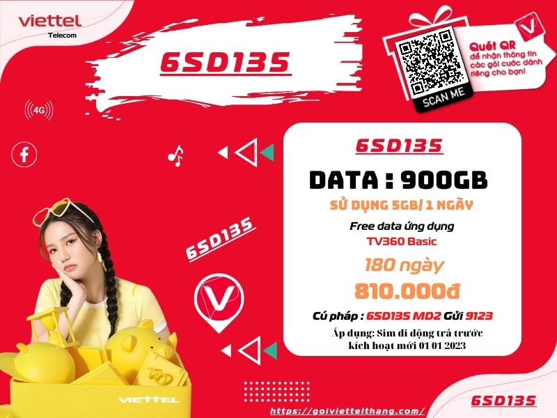 Đăng ký gói SD135 Viettel sử dụng 6 tháng