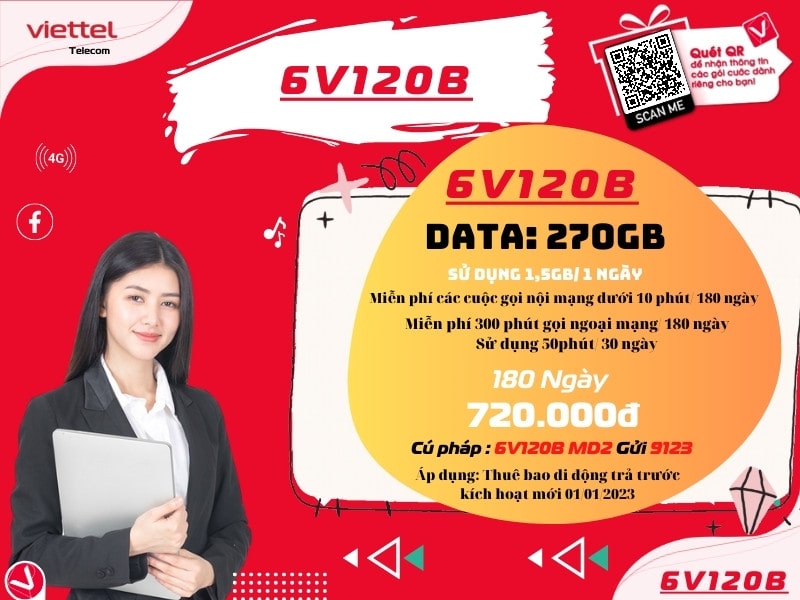 Đăng ký gói V120B Viettel sử dụng 6 tháng