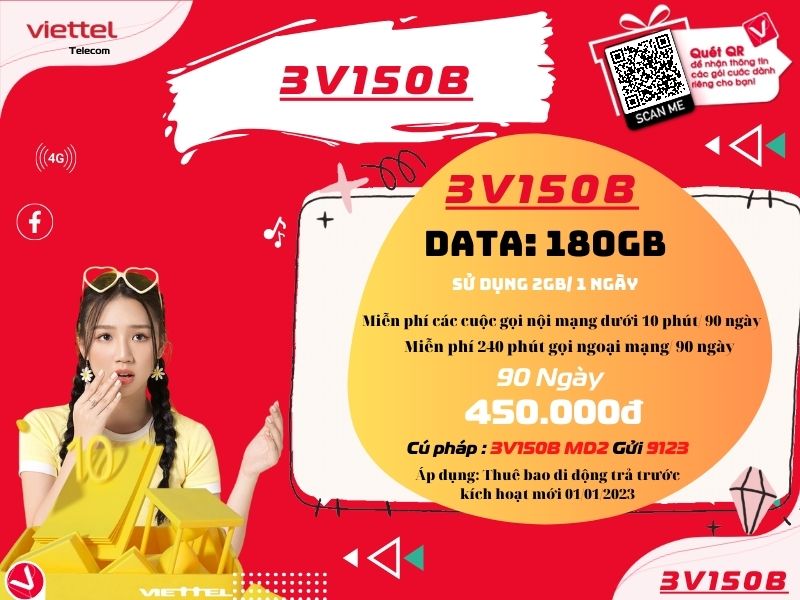 Đăng ký gói V150B Viettel sử dụng 3 tháng