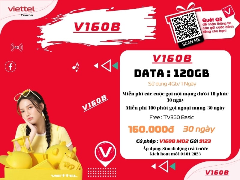 Đăng ký gói V160B Viettel sử dụng 1 tháng