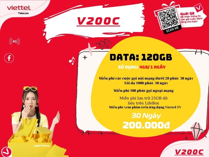 Đăng ký gói V200C Viettel sử dụng 1 tháng