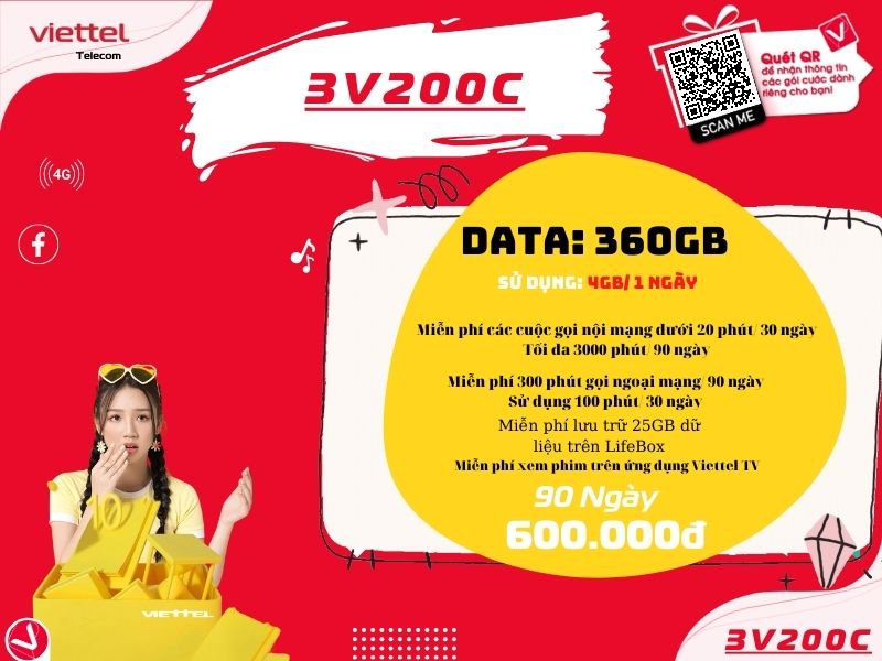 Đăng ký gói V200C Viettel sử dụng 3 tháng
