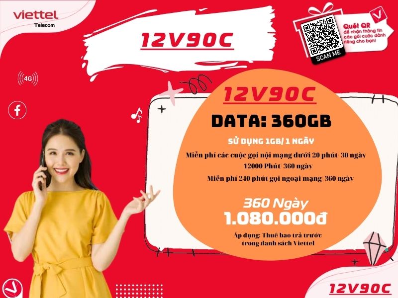 Đăng ký gói V90C Viettel sử dụng 12 tháng