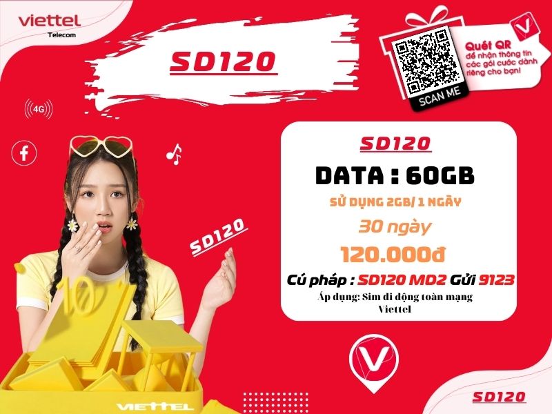 Gói 4G Viettel 120k 1 tháng