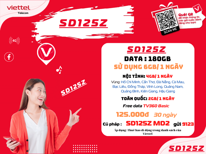 Gói 4G Viettel 125k 1 tháng