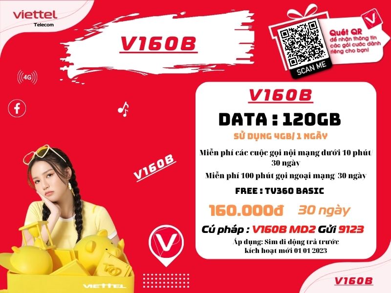 Gói 4G Viettel 160k 1 tháng