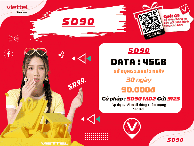 Gói 4G Viettel 90k 1 tháng