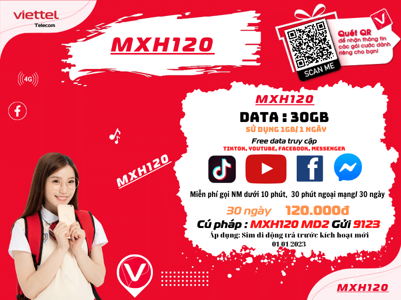Gói combo gọi và data Viettel 120k 1 tháng