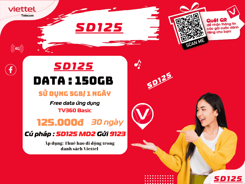 Gói cước gọi Viettel 125k 1 tháng