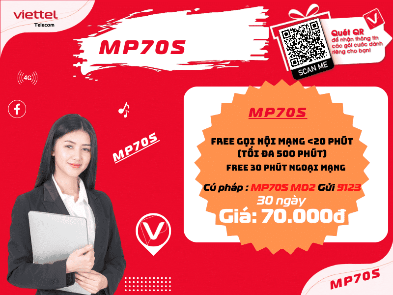 Gói cước gọi Viettel 70k 1 tháng