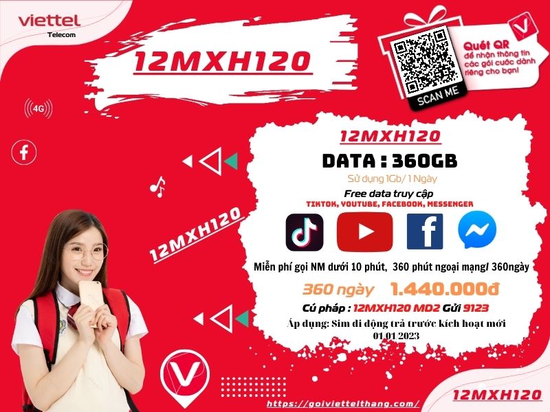 Gói cước Sim 4G Viettel 1 năm không giới hạn dung lượng