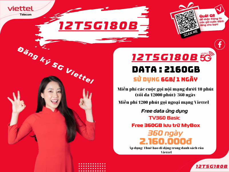 Gói 12T5G180B Viettel