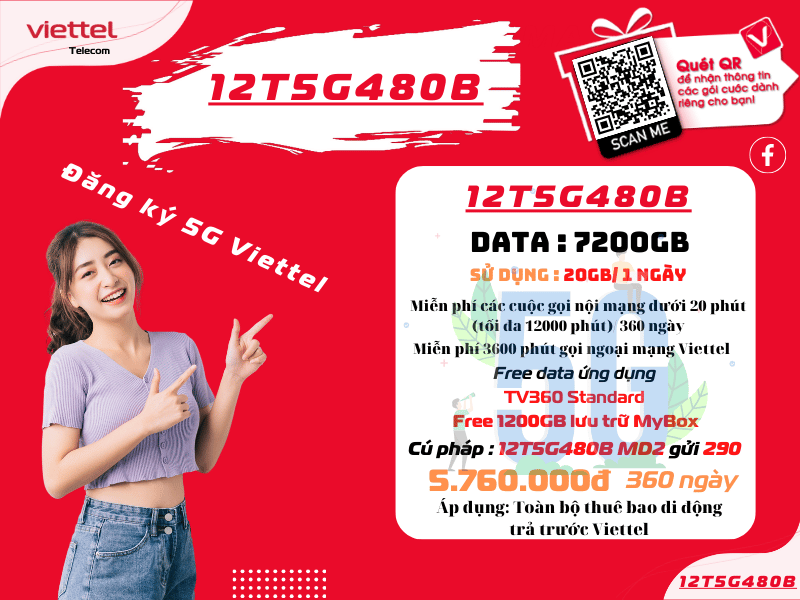 Gói 12 tháng Viettel 20Gb/ ngày